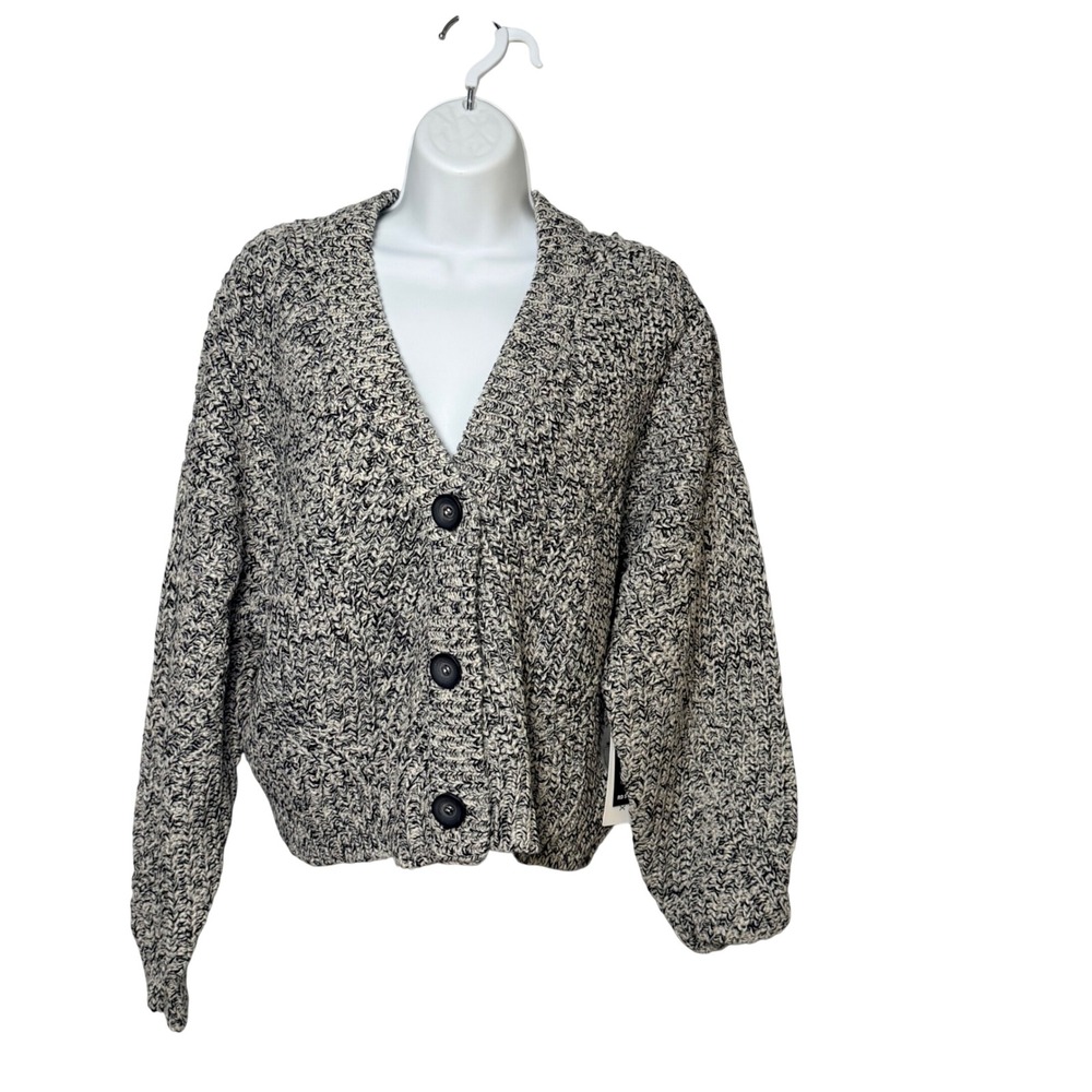 RD Style Womens Marled Chunky Knit Cardigan Sweater Black White Size M